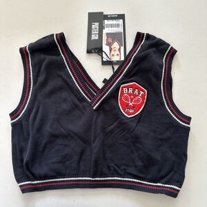 BRAT/ Poster Girl, Dolls Kill boutique Navy Sweater Vest 100% Cotton Size Large